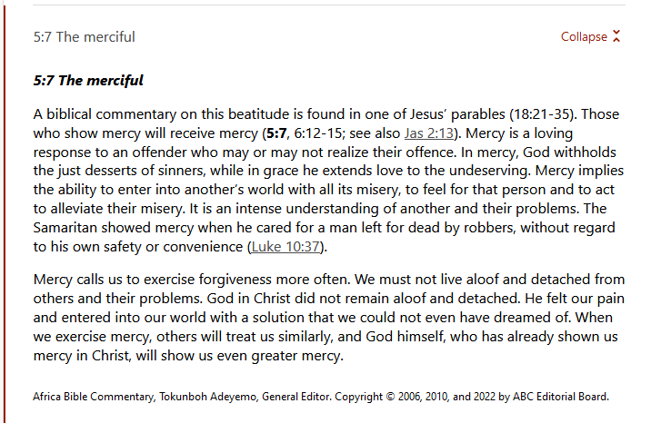Africa Bible Commentary note on Matthew 5:7, 