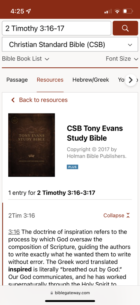2 Timothy 3:16 note from CSB Tony Evans Study Bible