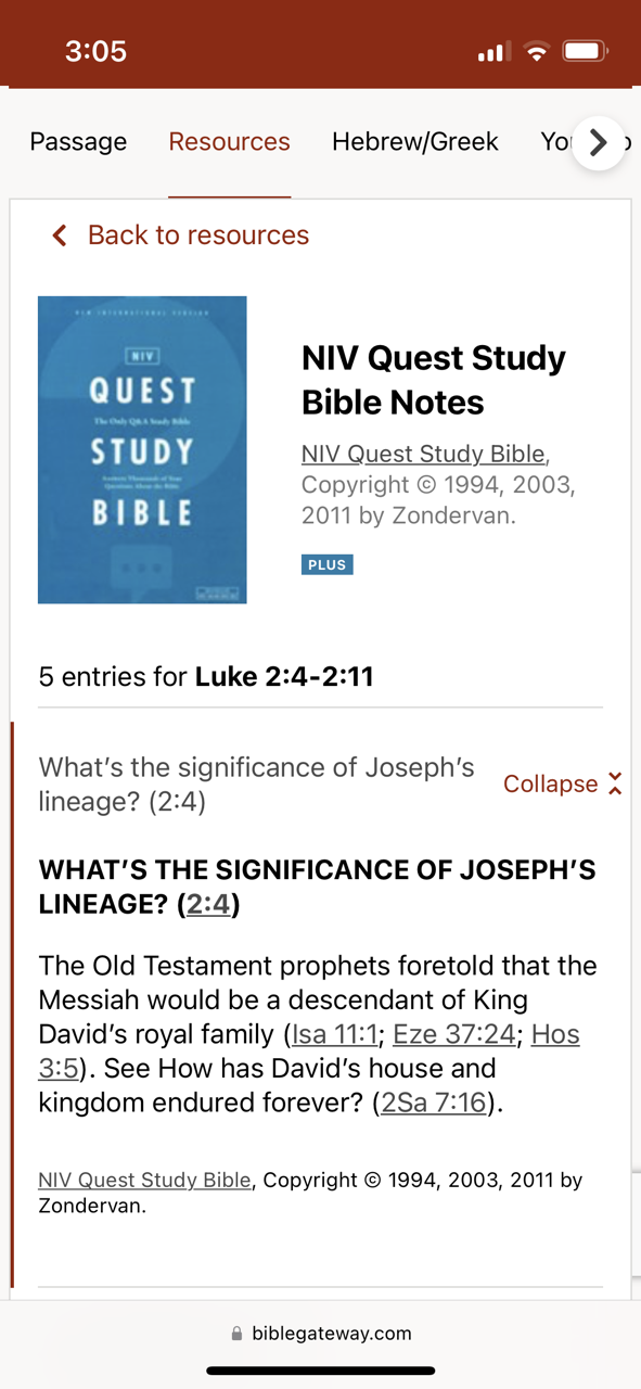 Luke 2:4-11 NIV Quest Study Bible